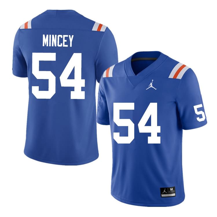 Men's NCAA Florida Gators Gerald Mincey #54 Stitched Authentic Nike Blue Throwback College Football Jersey JXK5865US